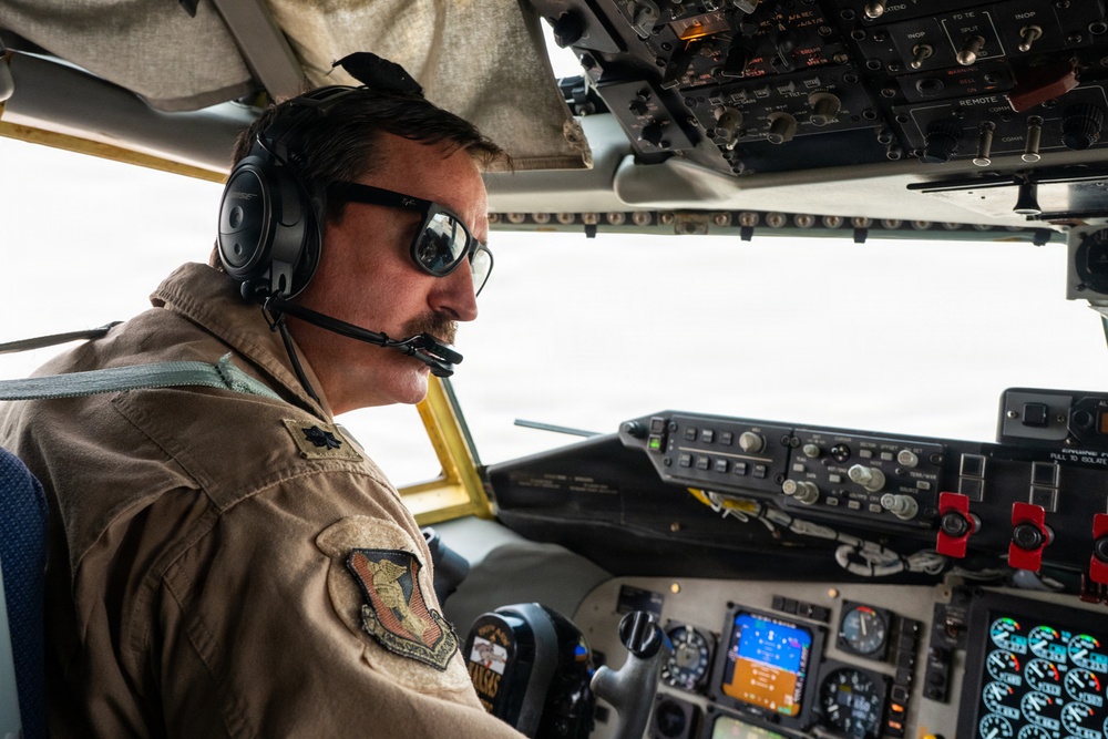 KC-135 Stratotanker performs aerial refueling operations in the U.S. Central Command area of responsibility