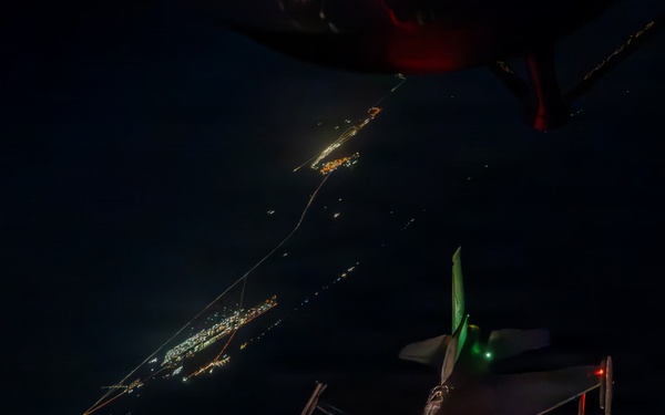 KC-135 Stratotanker performs aerial refueling operations in the U.S. Central Command area of responsibility