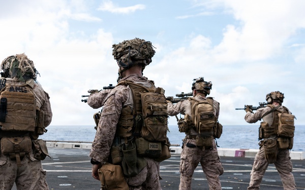 11th MEU Marines, Sailors Conduct Marksmanship Training aboard USS Portland