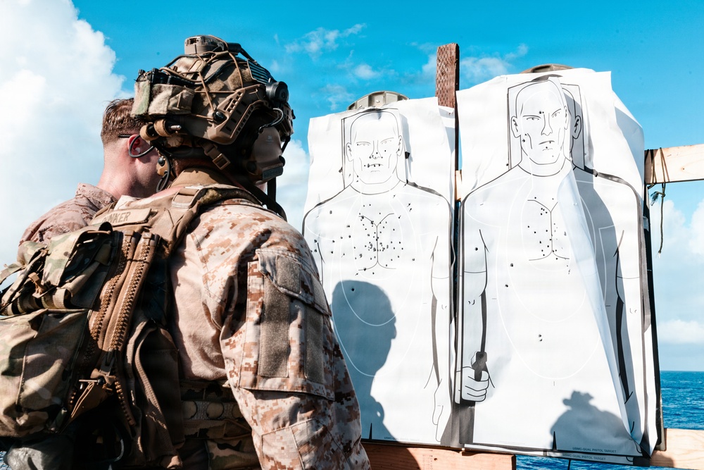 11th MEU Marines, Sailors Conduct Marksmanship Training aboard USS Portland