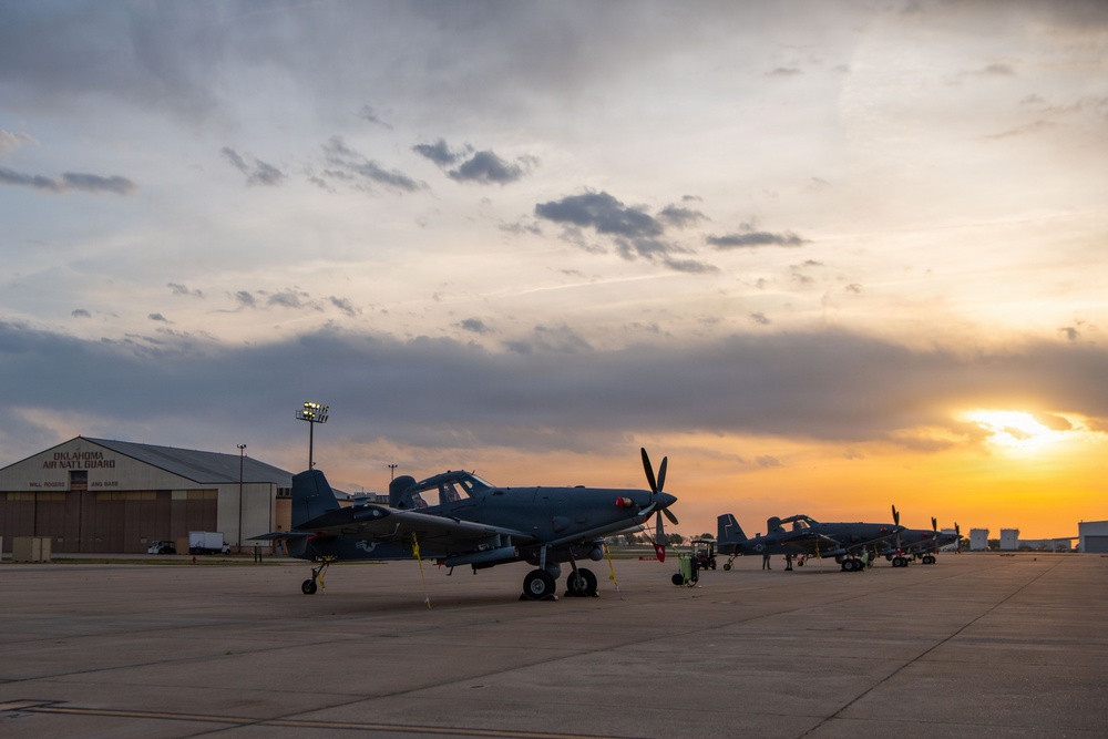 OA-1K Skyraider II Oklahoma sunrise flightline photos