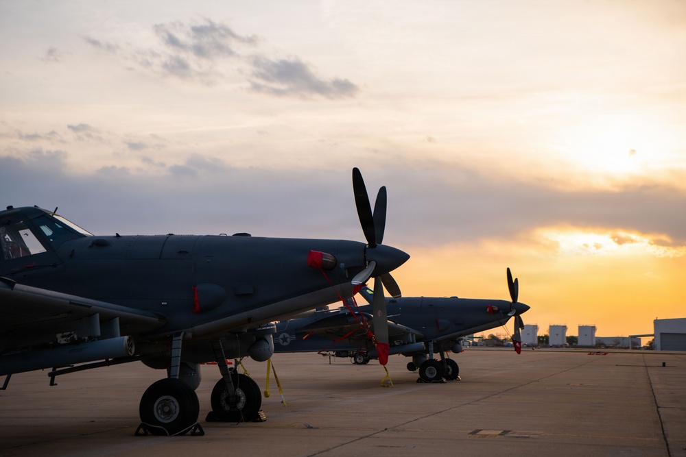 OA-1K Skyraider II Oklahoma sunrise flightline photos