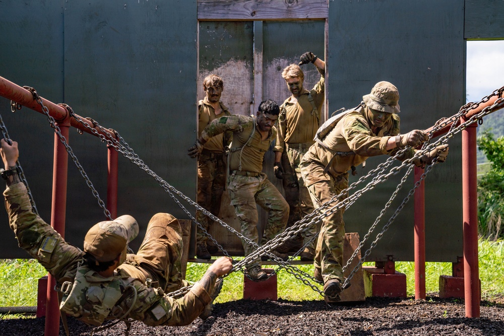 Multinational Soldiers take on the Leadership Reaction Course at the 2026 Pacific Land Forces Team Readiness Challenge