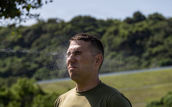 Marines and Japanese Security Guards conduct OC Spray training at Camp Foster