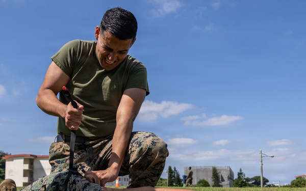 Marines and Japanese Security Guards conduct OC Spray training at Camp Foster