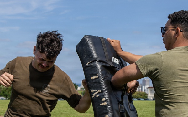 Marines and Japanese Security Guards conduct OC Spray training at Camp Foster