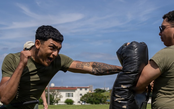 Marines and Japanese Security Guards conduct OC Spray training at Camp Foster