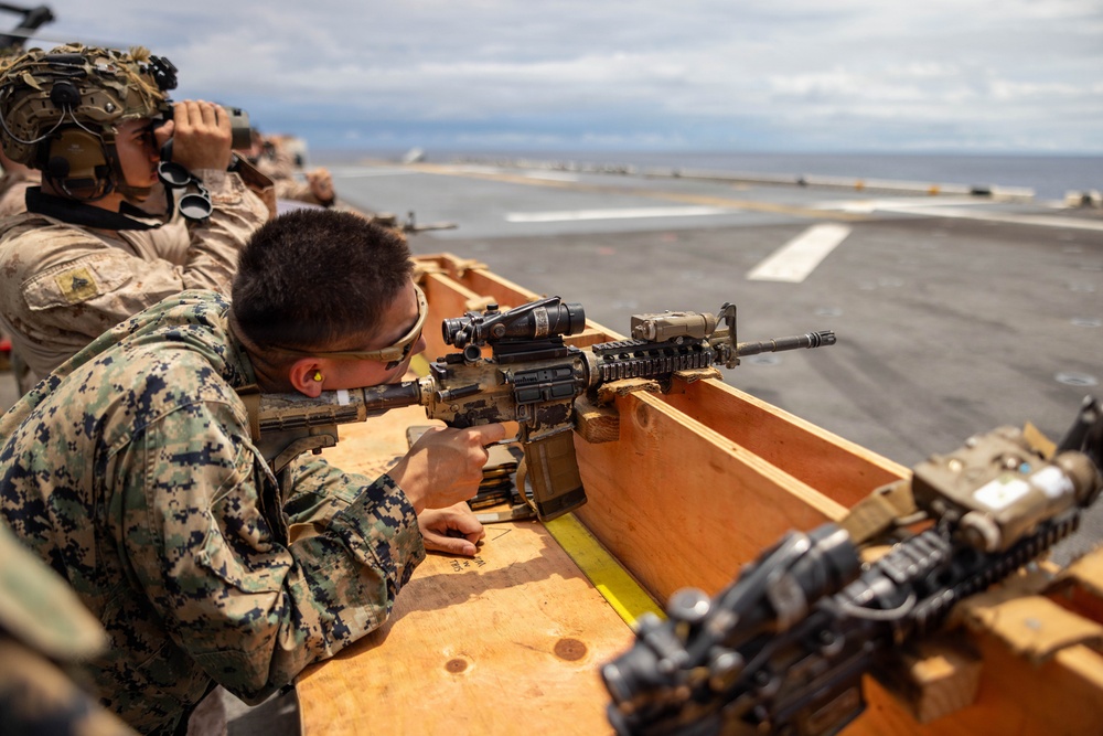 11th MEU Marines, Sailors Conduct Marksmanship Training Aboard USS Boxer