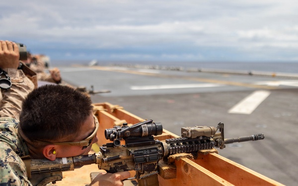 11th MEU Marines, Sailors Conduct Marksmanship Training Aboard USS Boxer