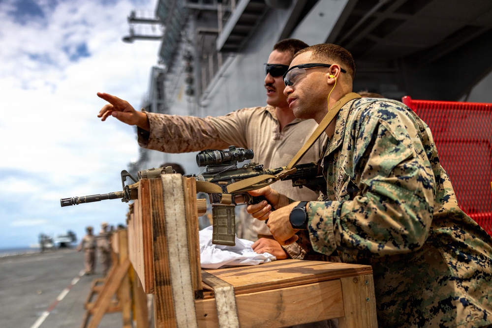 11th MEU Marines, Sailors Conduct Marksmanship Training Aboard USS Boxer