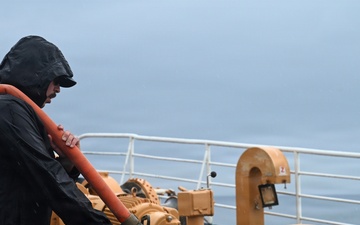 Coast Guard Cutter Barque Eagle's crew conducts deck maintenance