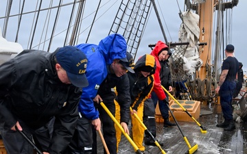 Coast Guard Cutter Barque Eagle's crew conducts deck maintenance
