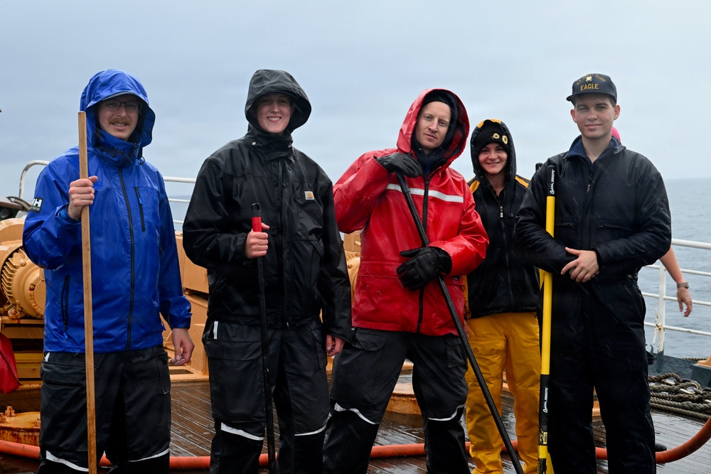 Coast Guard Cutter Barque Eagle's crew conducts deck maintenance