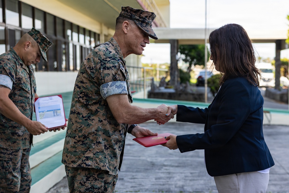 MCIPAC Officials award Marines, Sailors and members of the Okinawa Defense Bureau