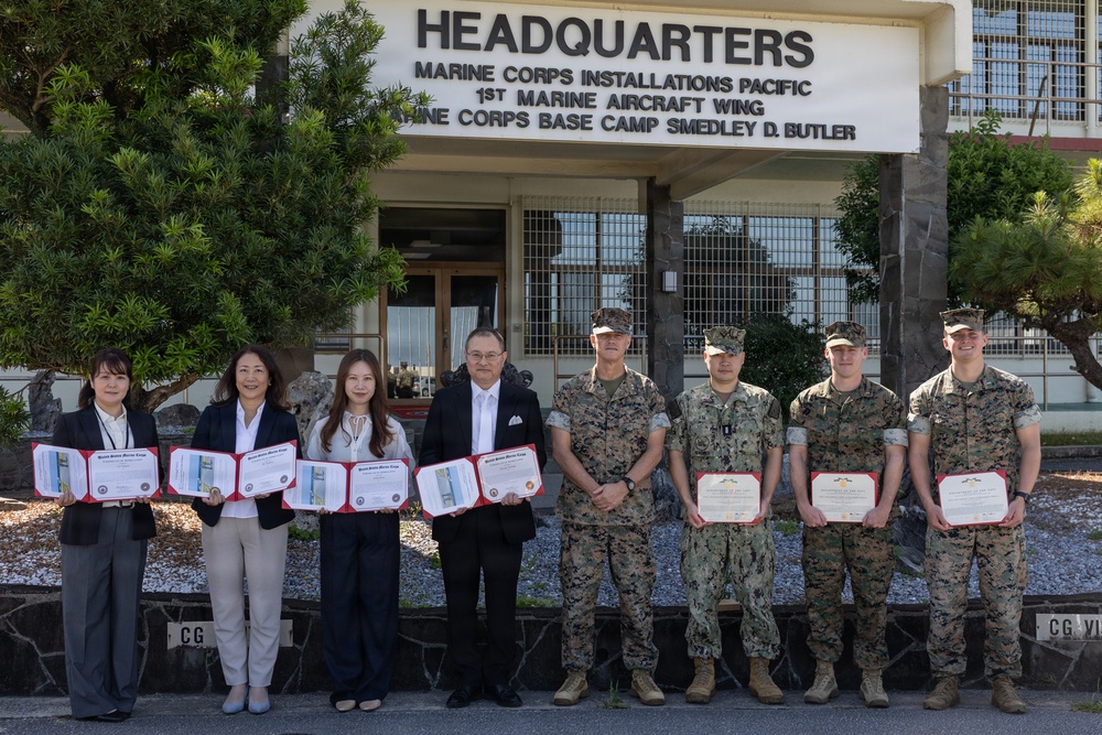 MCIPAC Officials award Marines, Sailors and members of the Okinawa Defense Bureau