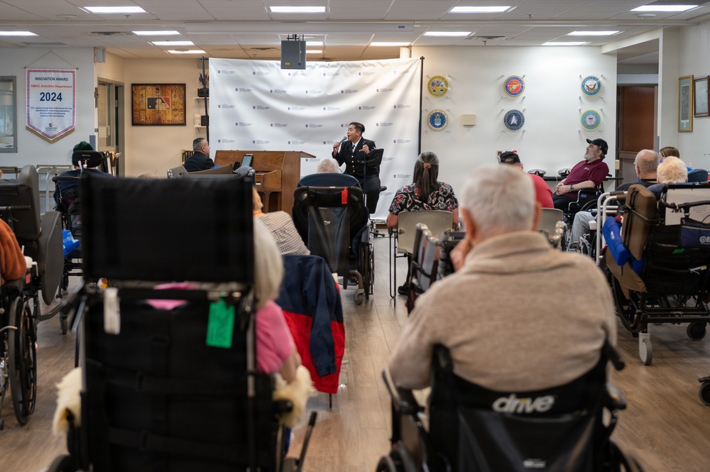 Members of the U.S. Navy Band Cruisers perform at veterans center