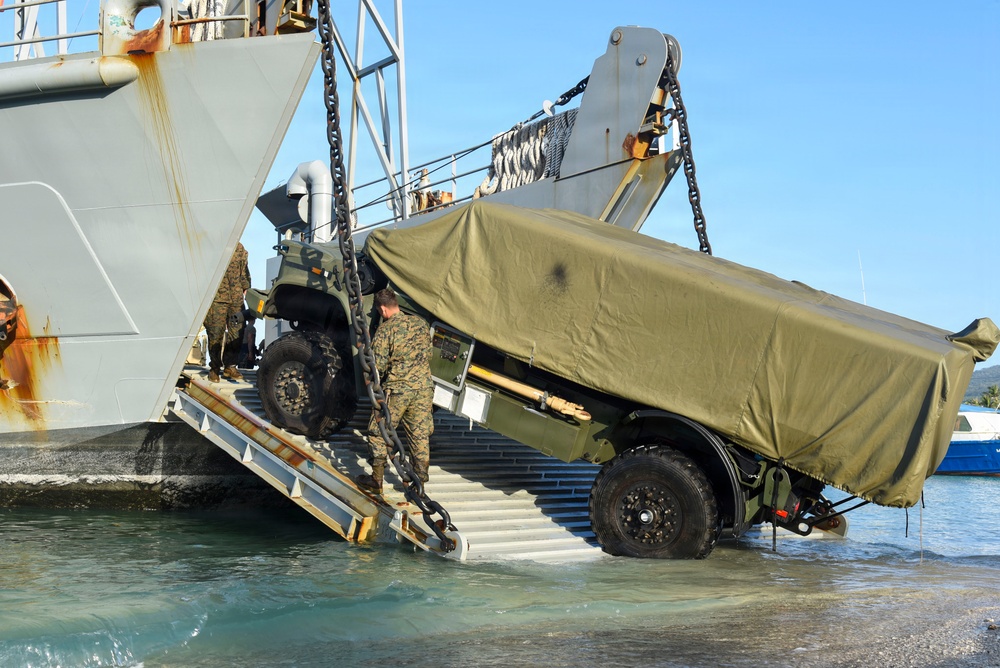 Balikatan 2026: U.S. Marines, Soldiers load HIMARS and NMESIS on LCU