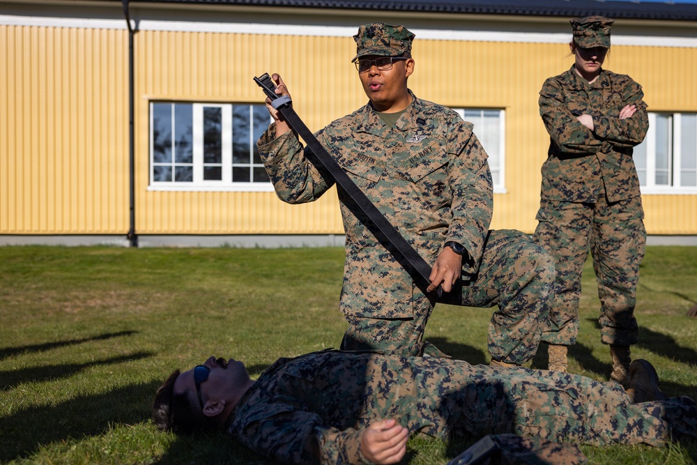 CLB-24 hones medical readiness by conducting tier I TCCC class in Swedish environment
