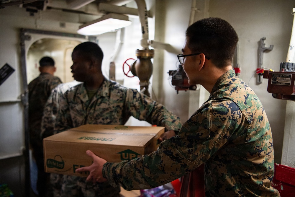 Sailors, Marines Replenish USS Boxer’s Ship’s Store