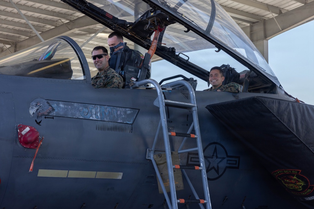 Exercise Garnet Rattler: U.S. Marines conduct range safety brief, F-15E Strike Eagle familiarization, CASEVAC ROC walk