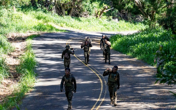 Multinational Soldiers hike Kolekole Pass at the 2026 Pacific Land Forces Team Readiness Challenge