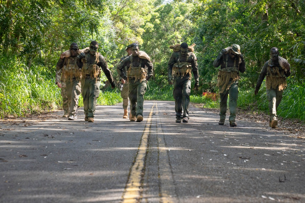 Multinational Soldiers hike Kolekole Pass at the 2026 Pacific Land Forces Team Readiness Challenge