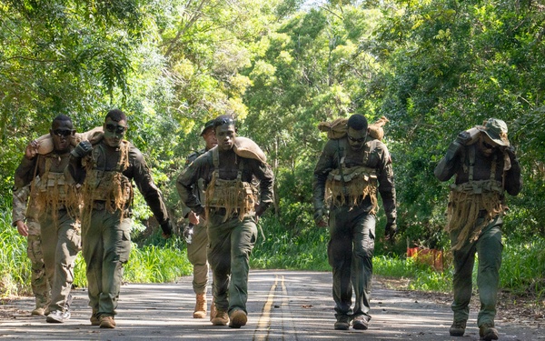 Multinational Soldiers hike Kolekole Pass at the 2026 Pacific Land Forces Team Readiness Challenge