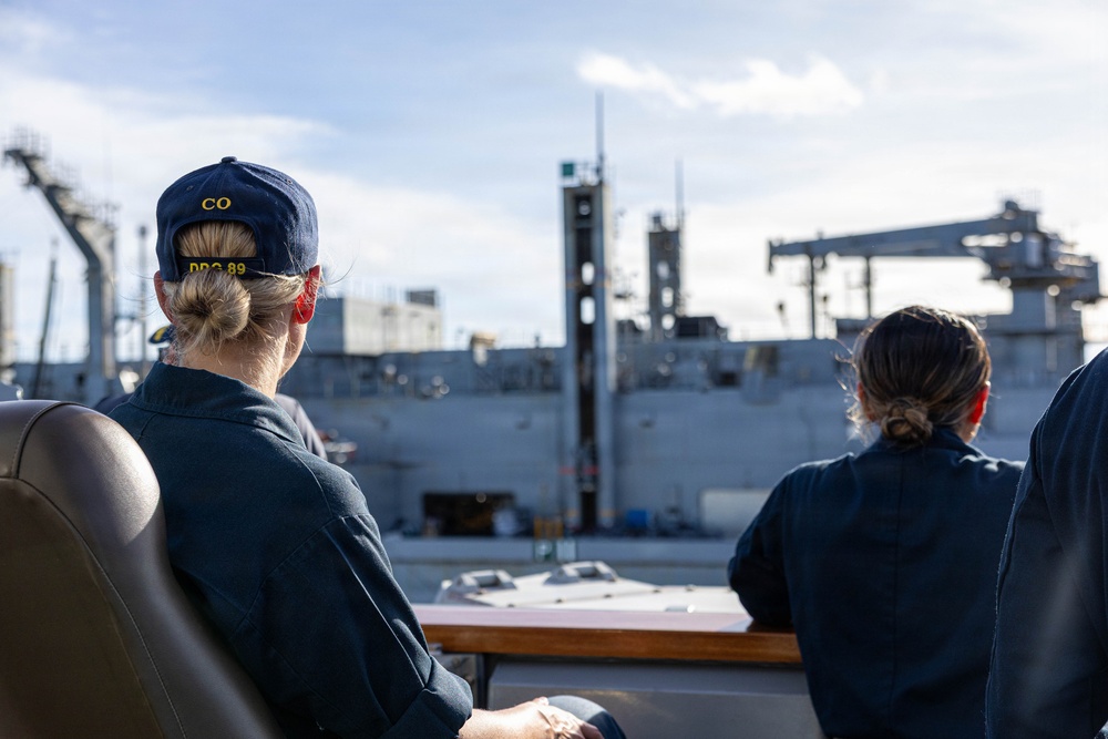 USS Mustin conducts a replenishment-at-sea