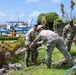 Sailors and Soldiers construct temporary shelters for Saipan residents affected by Super Typhoon Sinlaku
