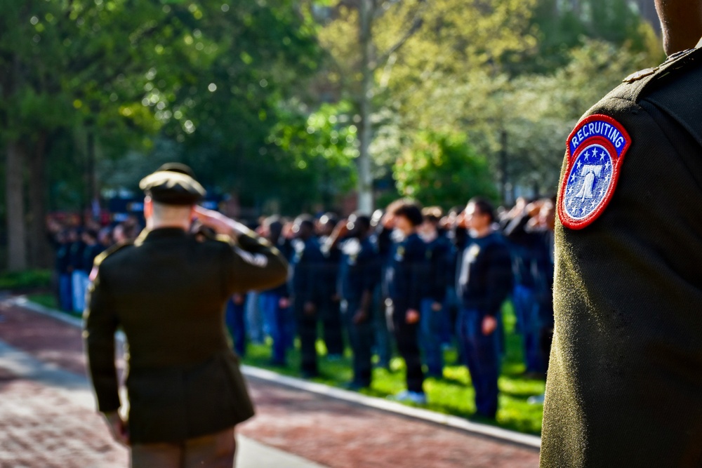 Soldiers and Future Soldiers stand for the National Anthem