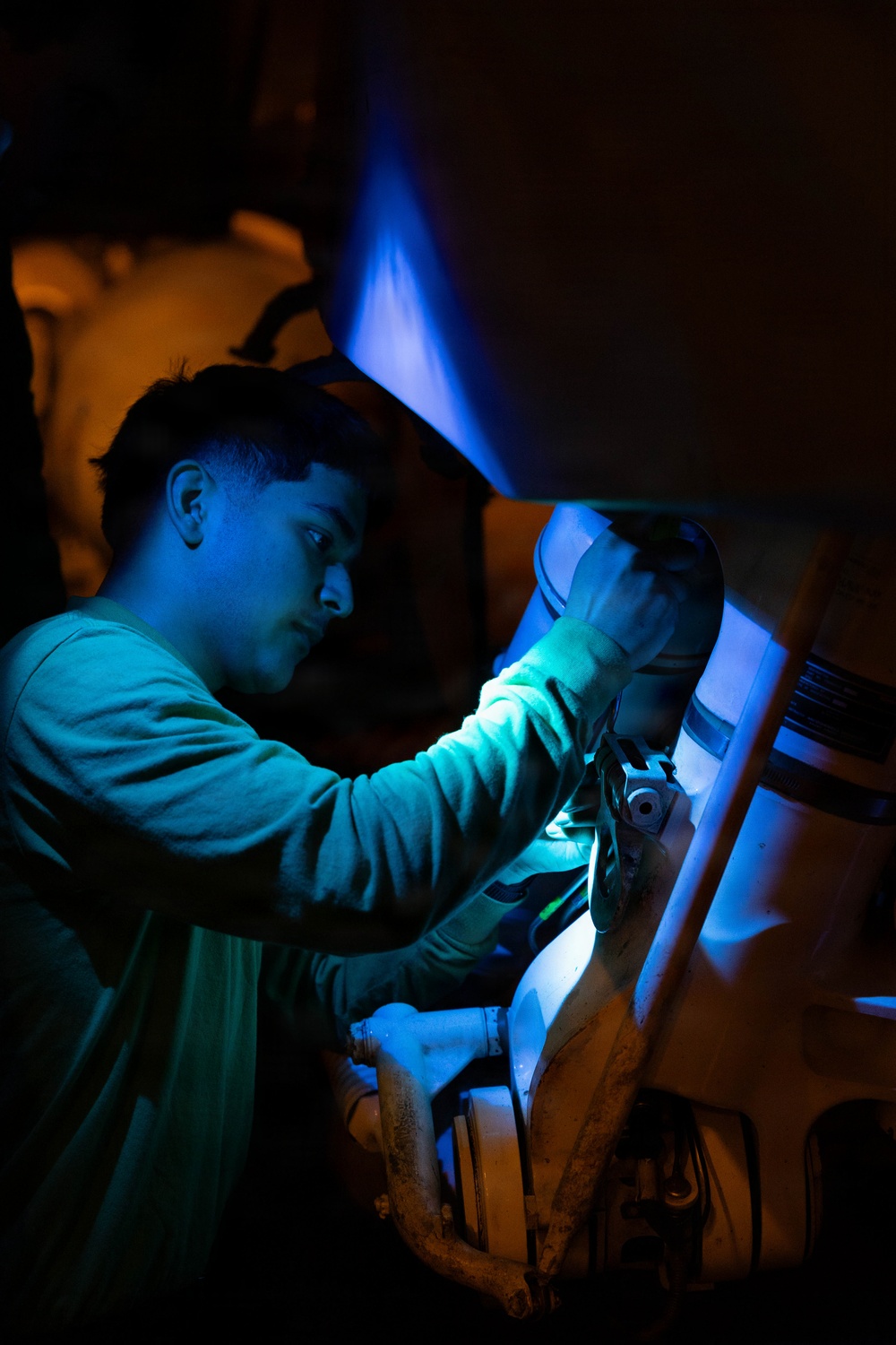 Nighttime Aircraft Maintenance Aboard USS George H.W. Bush (CVN 77)