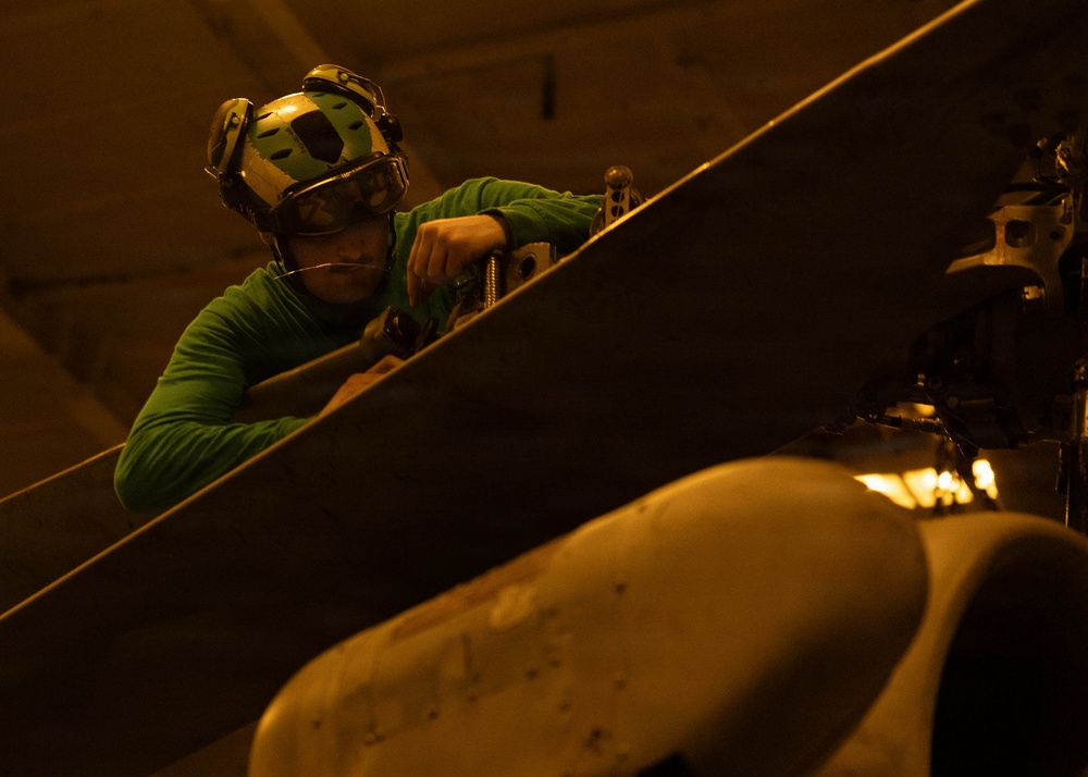 Nighttime Aircraft Maintenance Aboard USS George H.W. Bush (CVN 77)