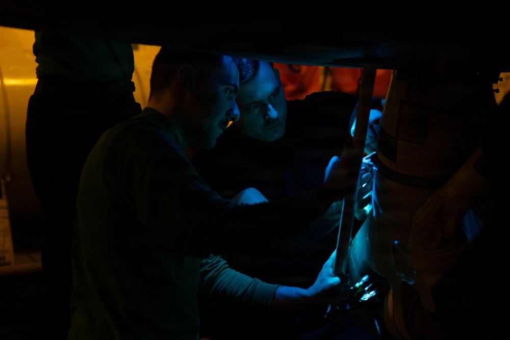 Nighttime Aircraft Maintenance Aboard USS George H.W. Bush (CVN 77)