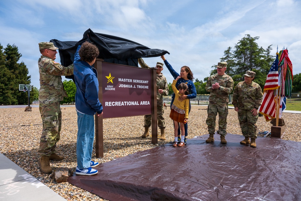 63d Readiness Division dedicates memorial recreation area in honor of Master Sgt. Joshua J. Troche