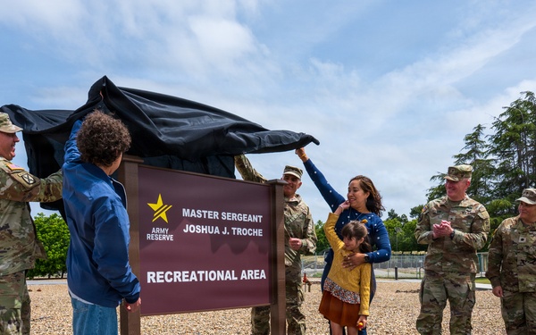 63d Readiness Division dedicates memorial recreation area in honor of Master Sgt. Joshua J. Troche