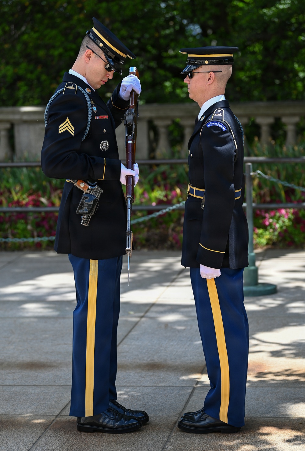 Tomb Guard Relief Commander diligently inspects M-14 Rifle