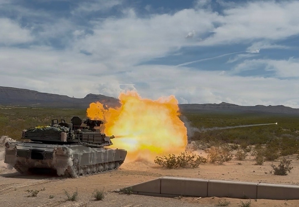 M1A2 Abrams Main Battle Tank Fires Main Gun During Live-Fire Exercise at Desert Training Range