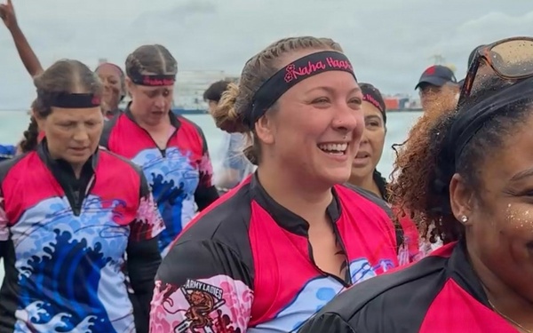 Army Ladies Dragon Boat Team Celebrates After Race in Naha, Okinawa, Japan