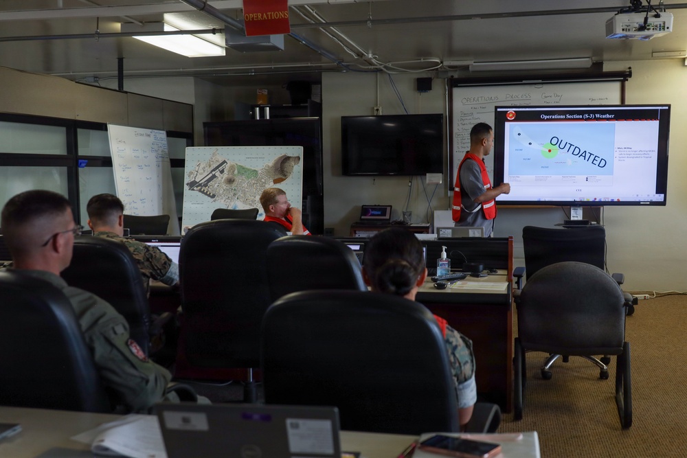 U.S. Marines and Civilians Collaborate on Emergency Operations Center at MCBH for Hurricanes Readiness