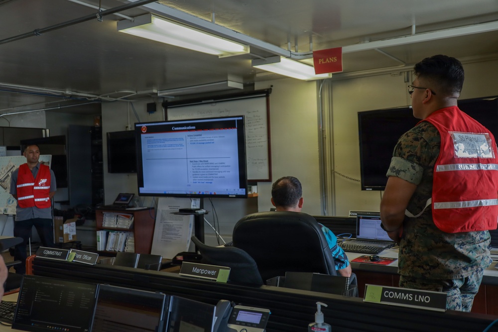 U.S. Marines and Civilians Collaborate on Emergency Operations Center at MCBH for Hurricanes Readiness