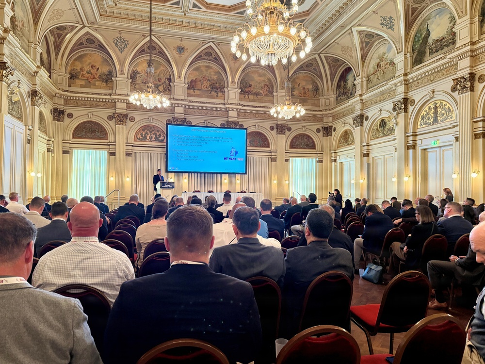 Lt. Col. Chris Herold, Deputy Commander for support to Ukraine for the U.S. Army Corps of Engineers, Europe District at the International Stability Operations Association’s Third Annual Europe Industry Days event April 14 in Wiesbaden, Germany