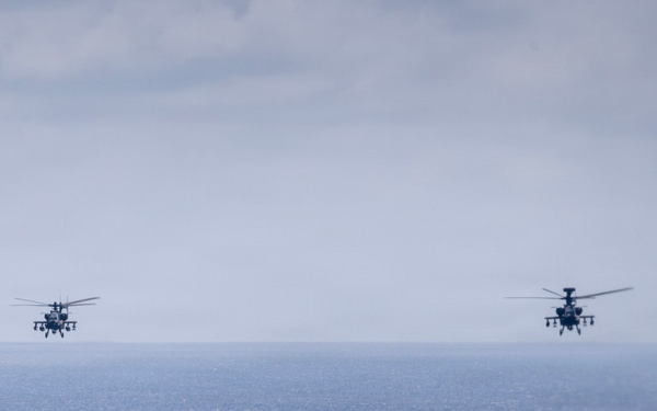 Balikatan 2026: Task Force Saber conducts multiship AH-64 Apache reconnaissance flight over Luzon Strait during counter landing live-fire exercise