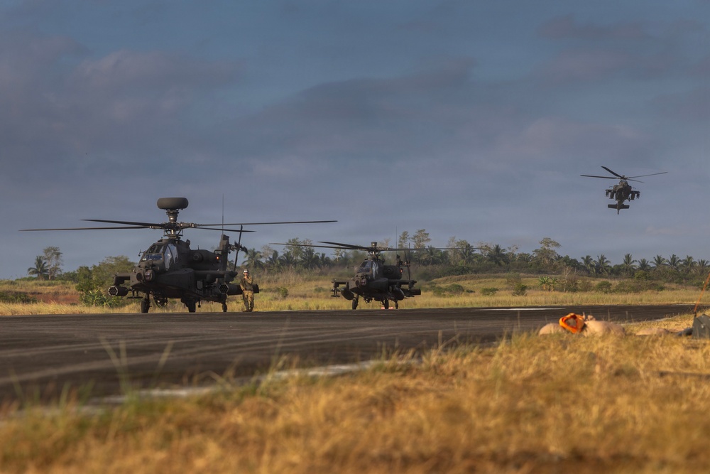Balikatan 2026: Task Force Saber conducts multiship AH-64 Apache reconnaissance flight over Luzon Strait during counter landing live-fire exercise