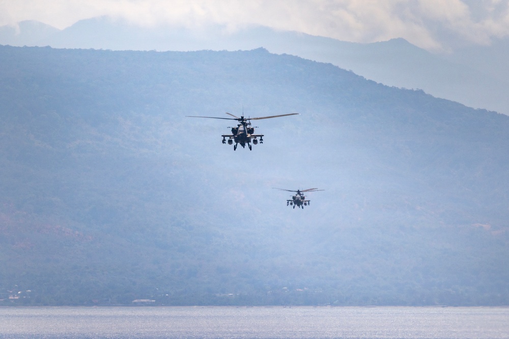 Balikatan 2026: Task Force Saber conducts multiship AH-64 Apache reconnaissance flight over Luzon Strait during counter landing live-fire exercise