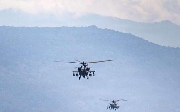 Balikatan 2026: Task Force Saber conducts multiship AH-64 Apache reconnaissance flight over Luzon Strait during counter landing live-fire exercise