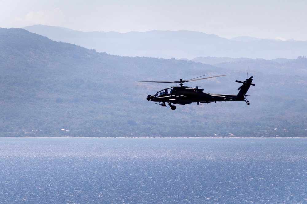 Balikatan 2026: Task Force Saber conducts multiship AH-64 Apache reconnaissance flight over Luzon Strait during counter landing live-fire exercise