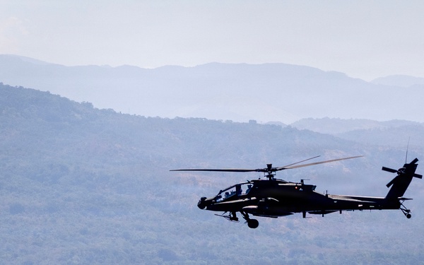 Balikatan 2026: Task Force Saber conducts multiship AH-64 Apache reconnaissance flight over Luzon Strait during counter landing live-fire exercise