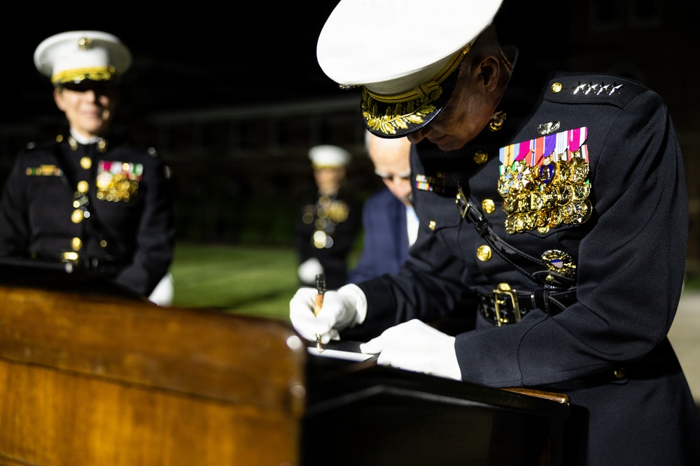 The Commandant, Gen. Eric M. Smith attends an 8th and I Evening Parade