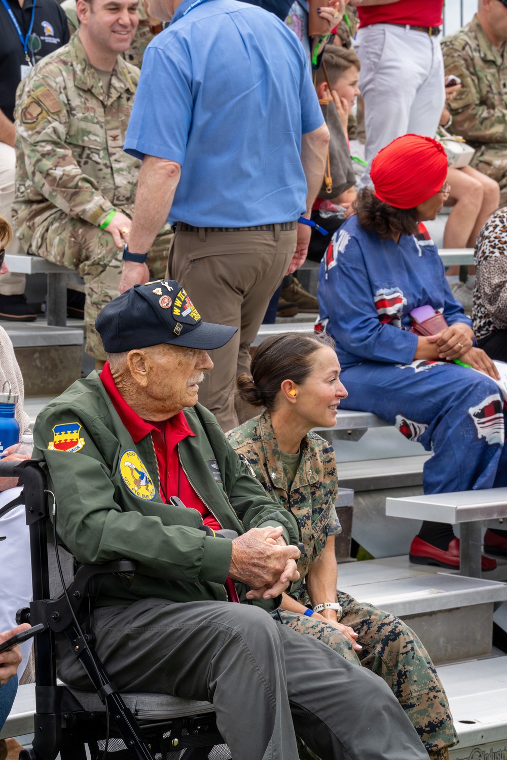 National Security Forum and Gathering of Eagles attendees observe an Airpower demonstration at Maxwell Air Force Base