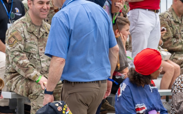 National Security Forum and Gathering of Eagles attendees observe an Airpower demonstration at Maxwell Air Force Base